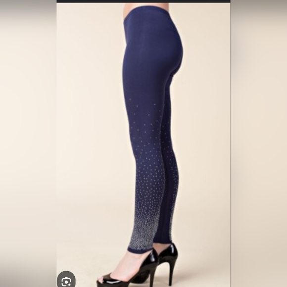 Vocal Navy Blue Rhinestone Leggings - Picture 1 of 6